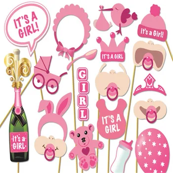

20pcs/set Its A Girl Pink Photo Booth Props Photobooth DIY Kits on Sticks Perfect Baby Shower Babyshower Decoration Favor Gifts