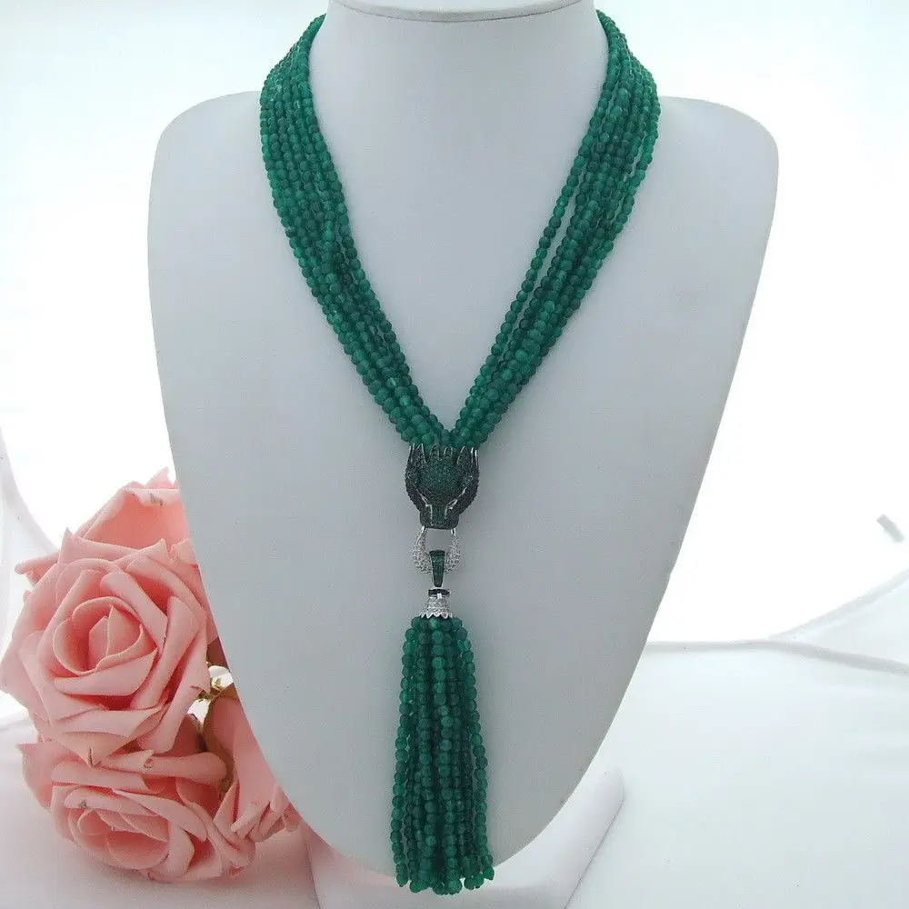 

AB080904 20'' 6Strands Round Green Stone CZ Necklace Pendant