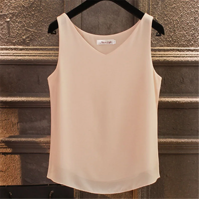 Модная брендовая женская блузка Летний шифон без рукавов рубашка однотонная с v-образным вырезом Повседневная Блузка размера плюс 4XL Свободный Топ для девушек - Цвет: 778 Pink
