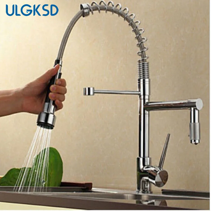 

Ulgksd Luxury Pull Out Chrome Finish Kitchen Faucet Sink Faucet Single Handle Deck Mounted Mixer Tap Kitchen Water Tap