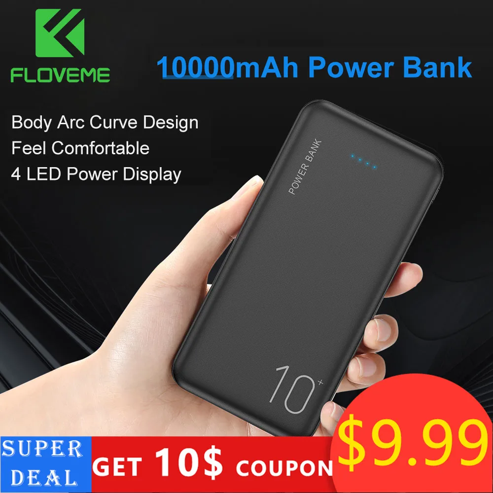 

FLOVEME Power Bank 10000mAh Powerbank For Xiaomi Mi iphone Dual Usb Ports Portable Charger External Battery Thin Slim Poverbank