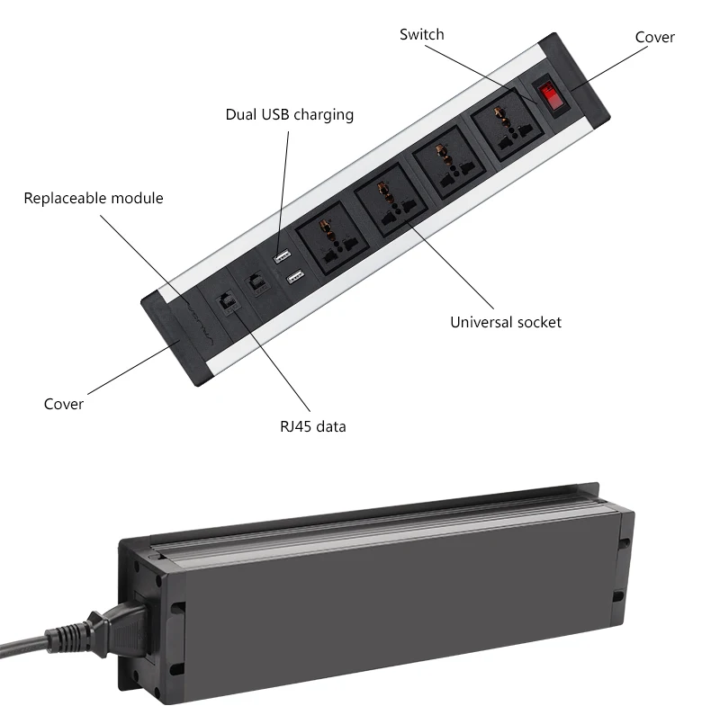 JOHO настольные розетки Dual USB 4 розетки 2 RJ45 Зарядное устройство переключатель 10A/16A для универсального Портативный настольных компьютеров кабель для передачи данных