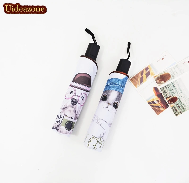 

Uideazone Fashion Animal Cat Dog Double-sided Printing Clear Umbrella Black Glue Design Anti-ultraviolet 3 Folding Umbrella 2019