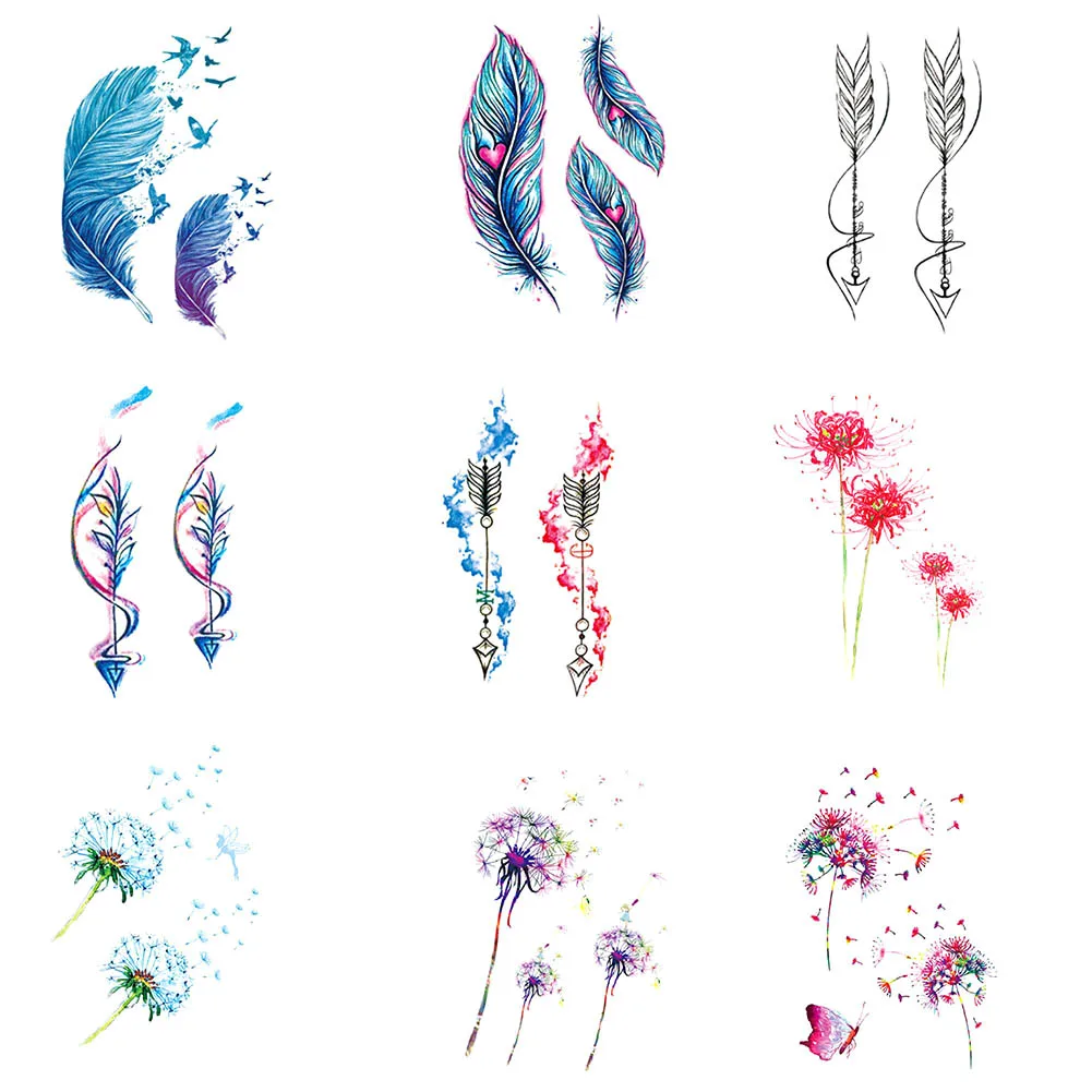 Us 029 29 Off1 Pcs Colorful Flower Dandelion Creative Women Body Art Temporary Tattoo Stickers Waterproof Sexy Lace Feather Tattoo Sticker In