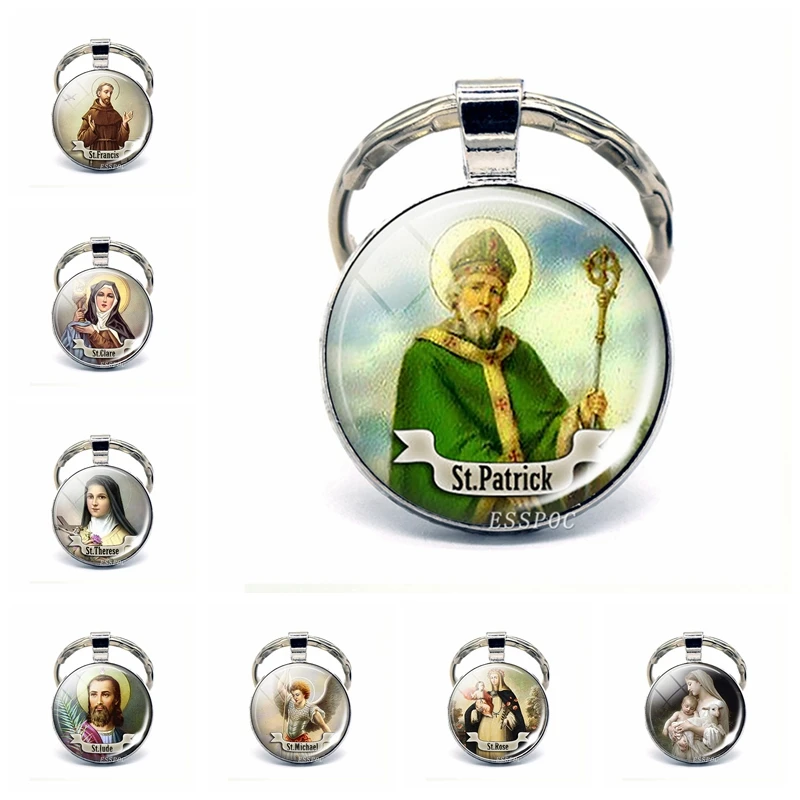 

St Patrick Blessed Virgin Mary Pendant Key Chain Saint Keychain Keyring Key Rings Catholic Jewelry St. Patrick's Day Gifts