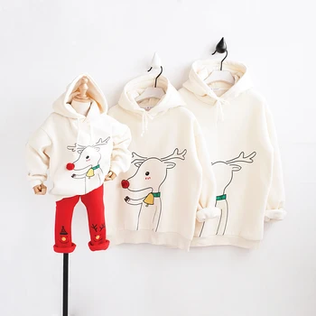 

HT2037 Winter Mother Father Baby Kids Long Sleeve Tops Christmas Family Matching Outfits Thicker Warm Family Look Xmas Hoodies