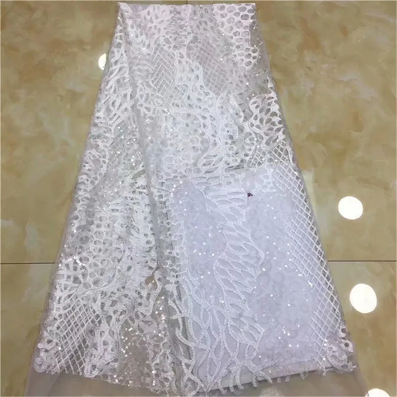 

2019 Latest White French African Lace Fabric High Quality African Embroidered Tulle Lace Fabric For 2019 Wedding Dress