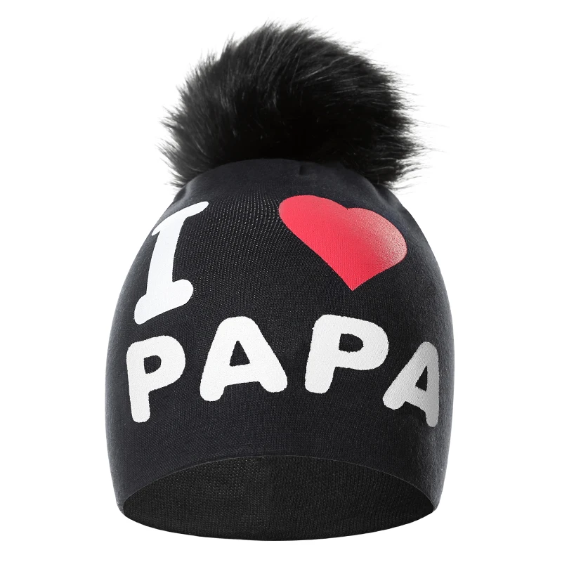 Вязаная шапка с помпоном для маленьких девочек и мальчиков, милая шапочка с надписью «I Love PAPA MAMA», детские шапки, облегающая шапка, шапочки для детей