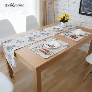 

Free Shipping Black Butterfly Table Runner Caminos De Mesa With Tassel Cotton Linen Corredor De Mesa Tafelloper Wedding Decor