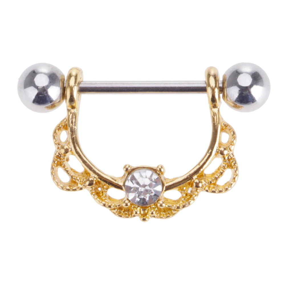 

Nipple Ring 1.4cm Body Piercing Jewelry Golden Women 316L Surgical Steel Rhinestone