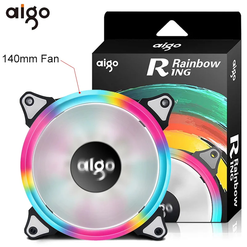 

Aigo RGB 140mm PC Case fan Aurora Ring Rainbow Fans Computer Case Cooling Silent led fan Gaming Chassis Radiators CPU Cooler