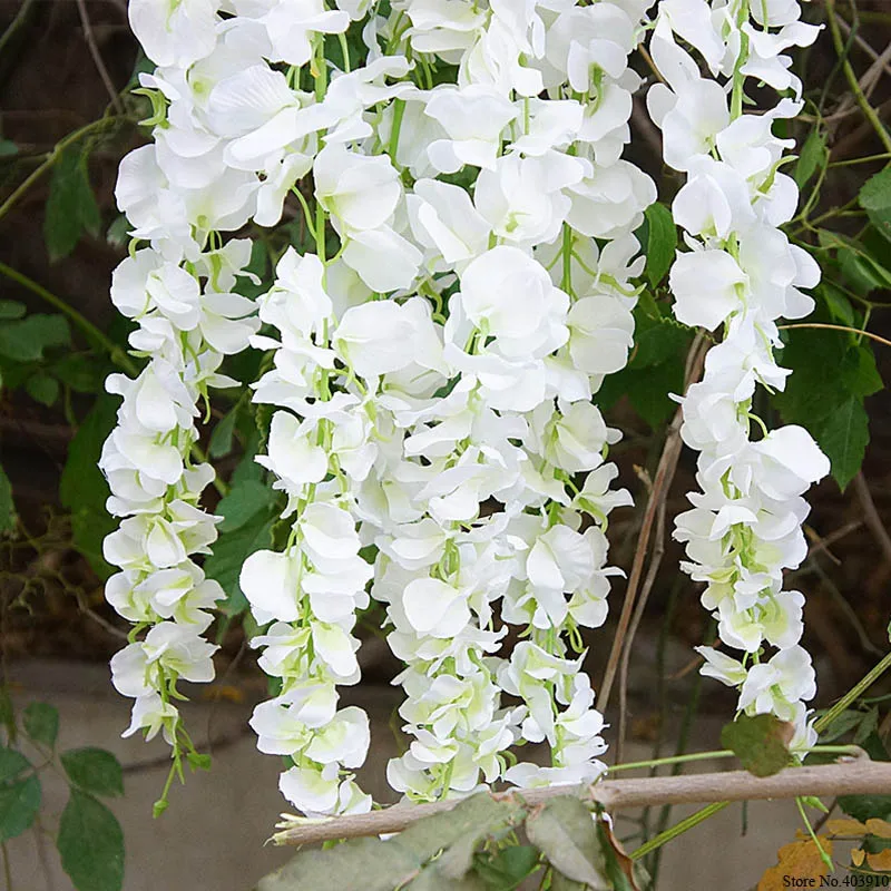 120 cm de largo Wisteria vid de ratán de flores para boda arco decoración del Partido Blanco vid flores artificiales flores guirnalda floral