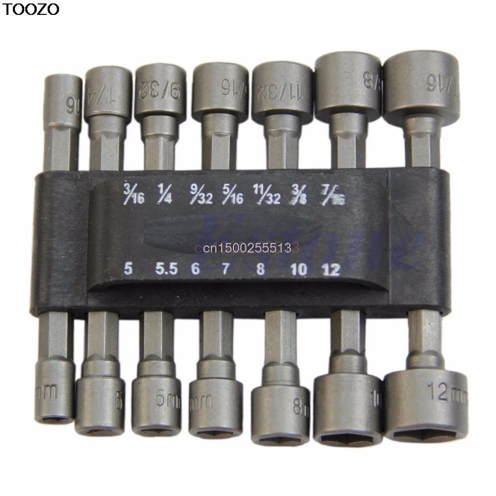 

14Pc Power Nut Driver Drill Bit Set SAE Metric Socket Wrench Screw 1/4"Hex Shank