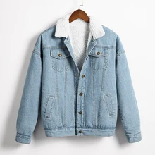 Весна Осень Зима Новинка женская джинсовая куртка на овечьей шерсти пальто с 4 карманами с длинными рукавами теплые джинсы пальто Верхняя одежда широкая джинсовая куртка