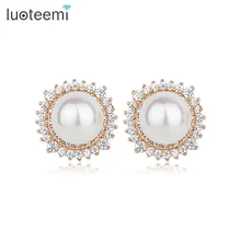 LUOTEEMI, брендовые очаровательные трендовые серьги, круглые, AAA, белая искусственная раковина, жемчуг, корейские серьги-гвоздики для женщин,, свадебные