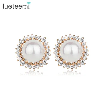 

LUOTEEMI Brand Charm Trendy Earrings Round AAA White Imitation Shell Pearl Korean Earrings Stud for Women Wholesale Wedding