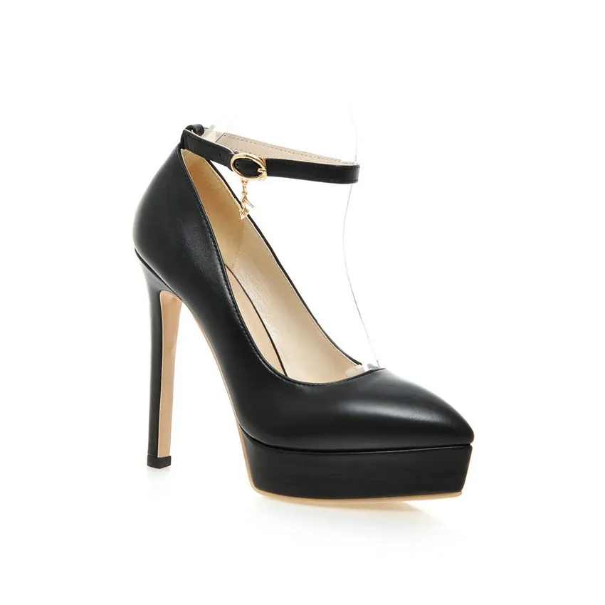 QUTAA/ женские туфли-лодочки женская обувь из искусственной кожи пикантные женские свадебные туфли-лодочки с острым носком на очень тонком высоком каблуке и платформе размеры 34-43 - Цвет: Черный