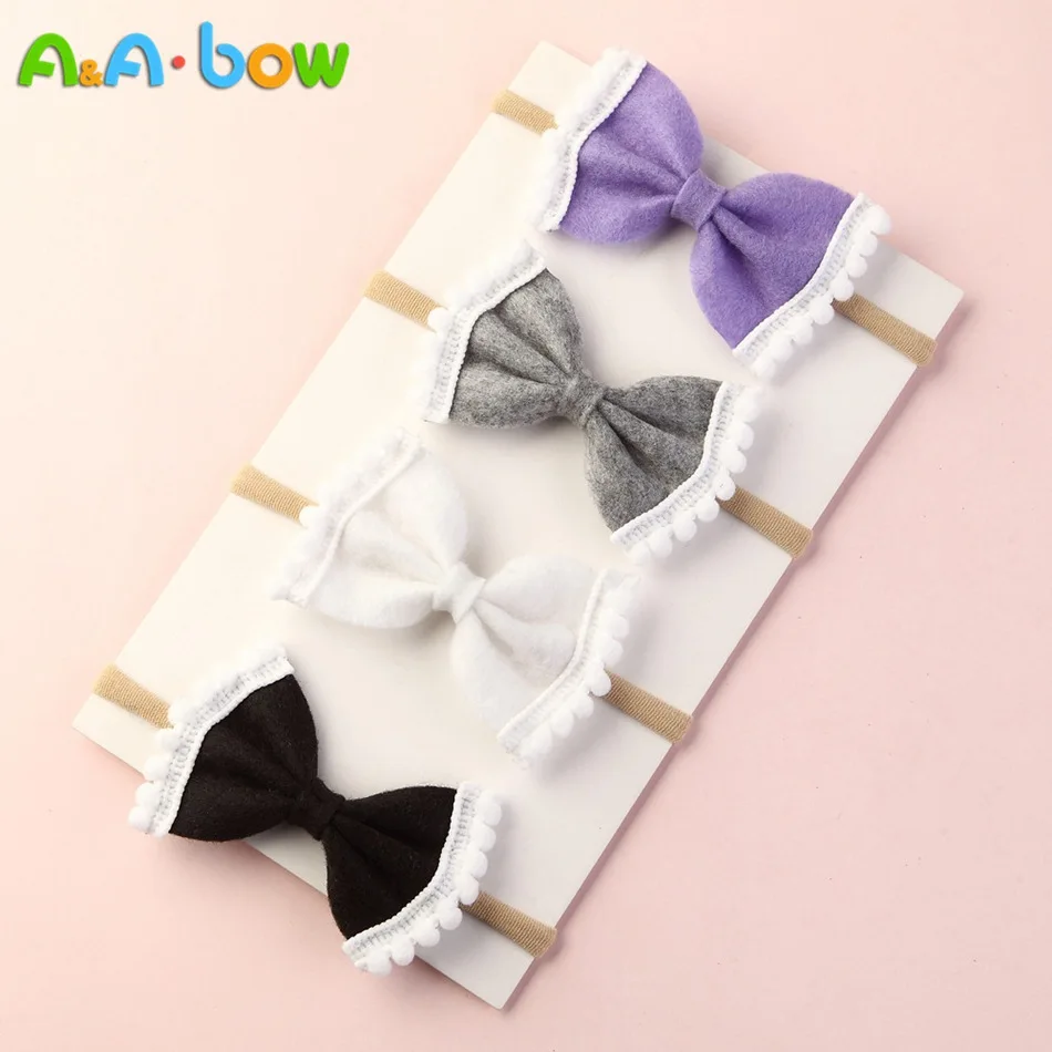 1pcs/lot Trimmed Knot Hairpins With Pompom Wide Nylon Bowknot Head Clips for Girls Hair Accessories Solid Color Claws | Детская одежда