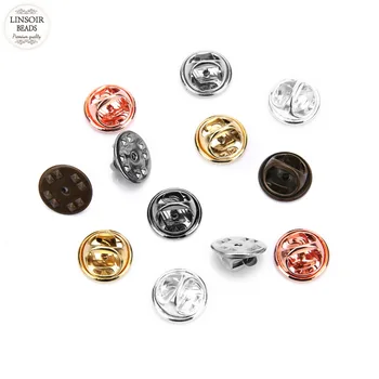 

LINSOIR 100pcs/lot Copper Blanks Brooch Base With Safety Pins 11.5 mm 6 Color Round Cabochons Settings Cameo Tray Jewelry Making