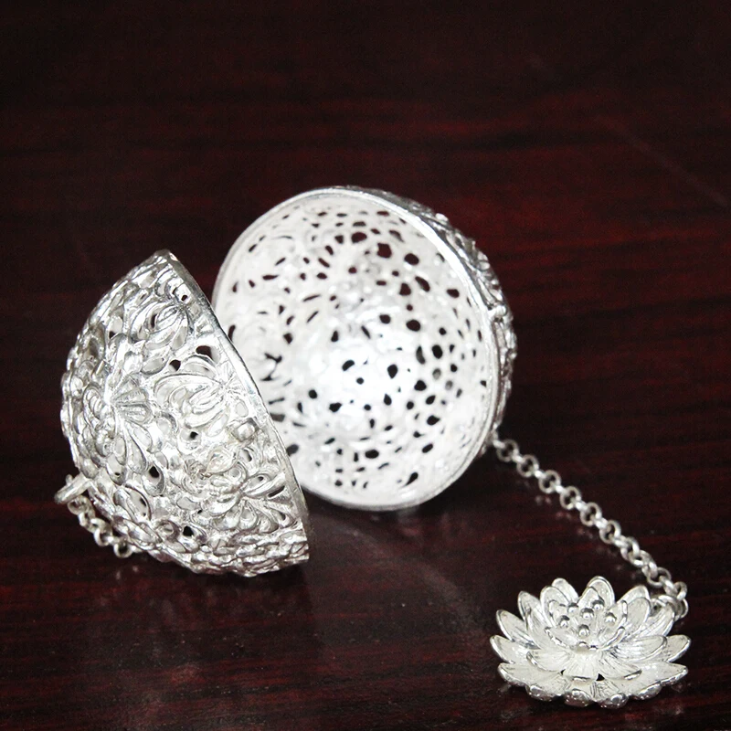 S999 серебряный шар Чай Dip сетчатый фильтр с крюком свободная пряность для чая мяч с веревкой цепи дома кухонные инструменты