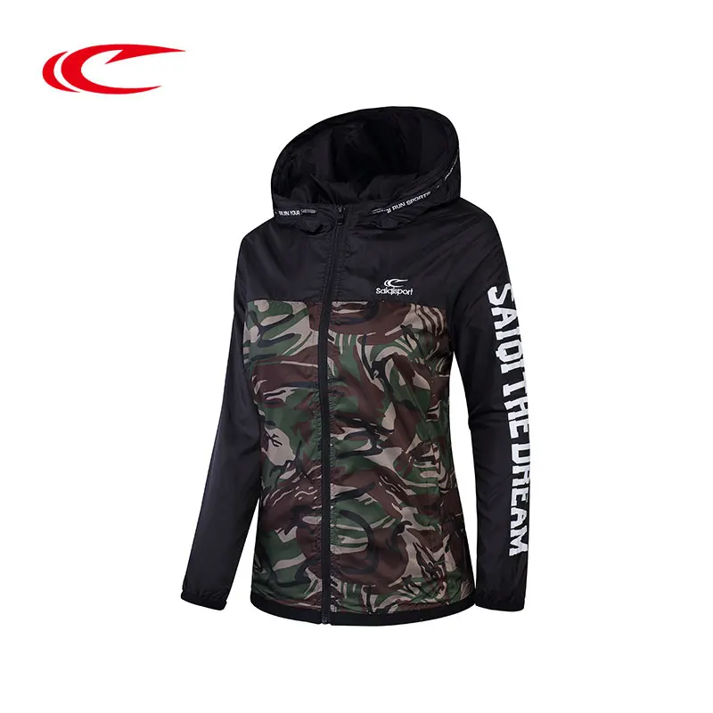 

SAIQI Women Breathable Running Jacket Slim Light-weight Hoodie For Female Brand Windbreaker Camouflage Sports Coat Athletic Tops