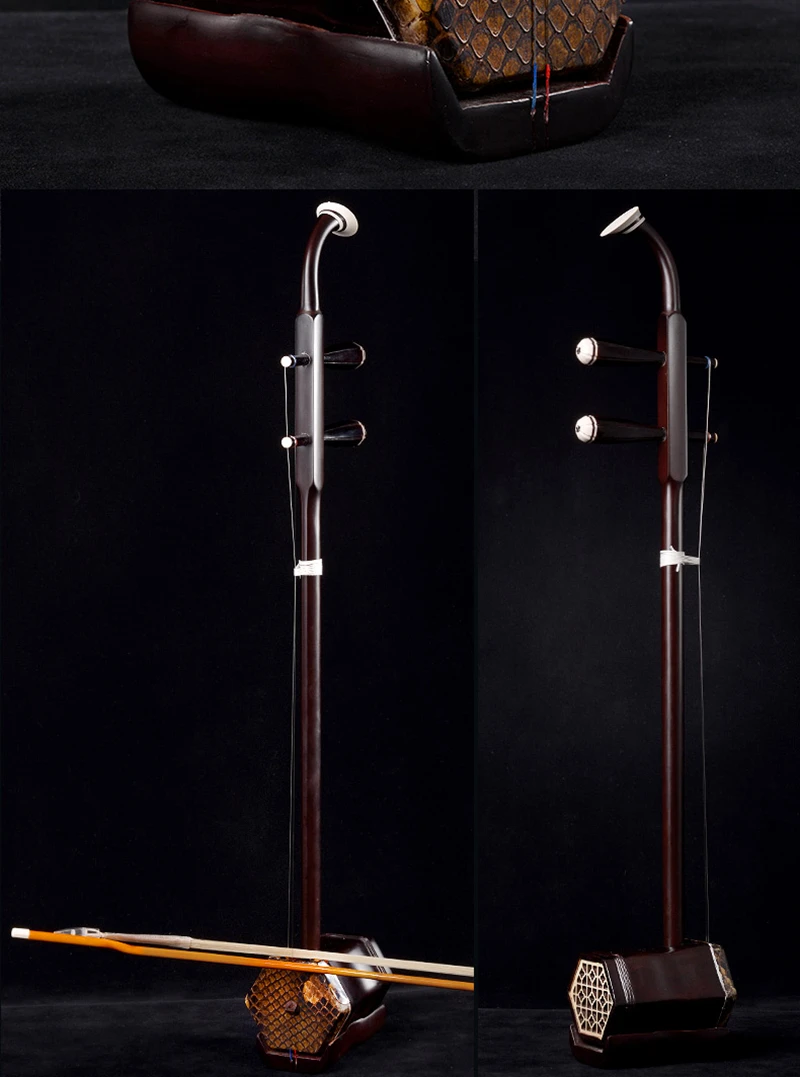Chinese Erhu 2 String Instrument, Professional Erhu, Folk String Instruments, Ebony Funda, China Redwood with Erhu Accessories