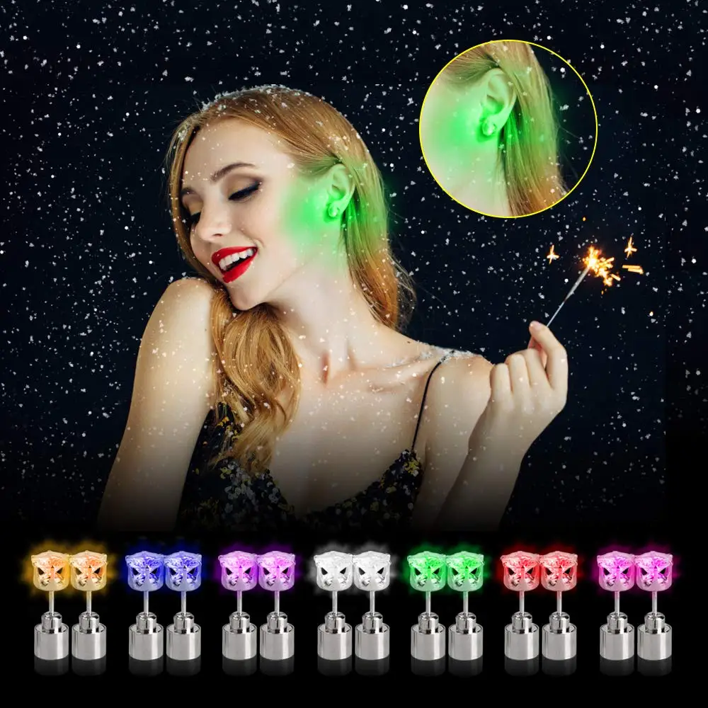 

5PCS LED Earring Glowing Crystal Stainless Ear Drop Light Up Ear Stud Christmas Party Luminous Neon Bar Rave Wedding Gift
