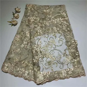 

Beautiful Design Applique Flower Peach 3D Lace 2019 Embroidered Fabric Beaded Lace African Lace Fabric For Bride Dress gold