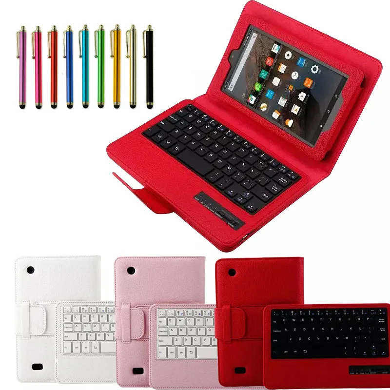 

Beautiful Gift New Bluetooth Keyboard Folio Leather Case For 2015 Amazon Kindle Fire HD 7 Free Shipping Dec19