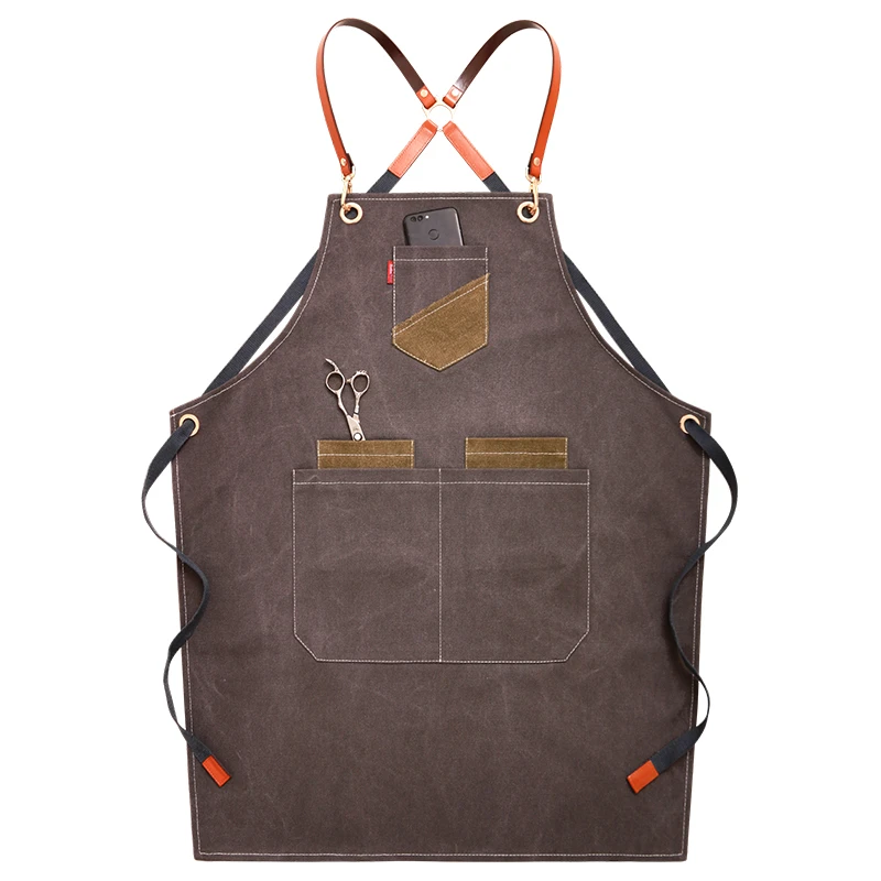 2019 Canvas Bibs Aprons for Women Leather BBQ Chef Home Kitchen Dress Barber Hairdres Cafe Cook Waiter Custom logo Pinafore Gift