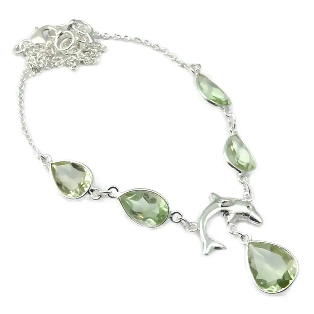

Genunie Green Amethyst Necklace 925 Sterling Silver, 45.5 cm, MHBNE0151