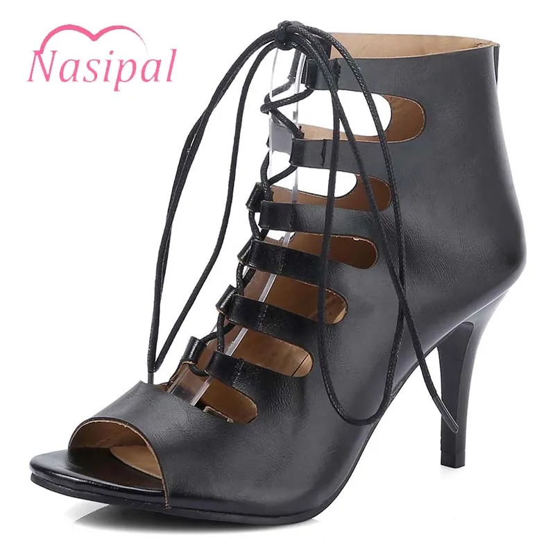 

Nasipal Sexy Cut Outs Ankle Cross Tied Lace Up Sandals Boots High Heels Gladiator Sandals 2018 Shoes Woman Sandalias Mujer M191