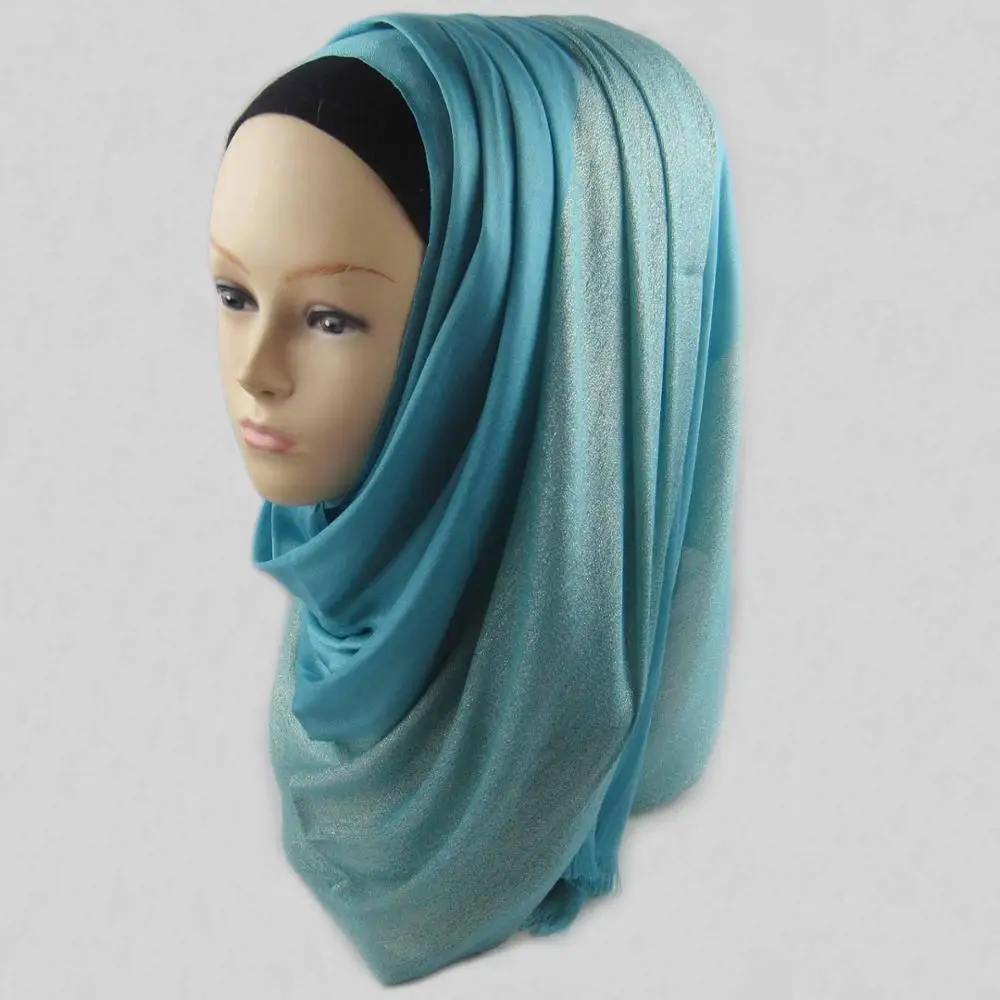 Модный большой размер мерцающий вискозный мусульманский шаль Хиджаб шарфы, длинный шарф половинный Серебряный Блестящий исламский блестящий - Цвет: color21