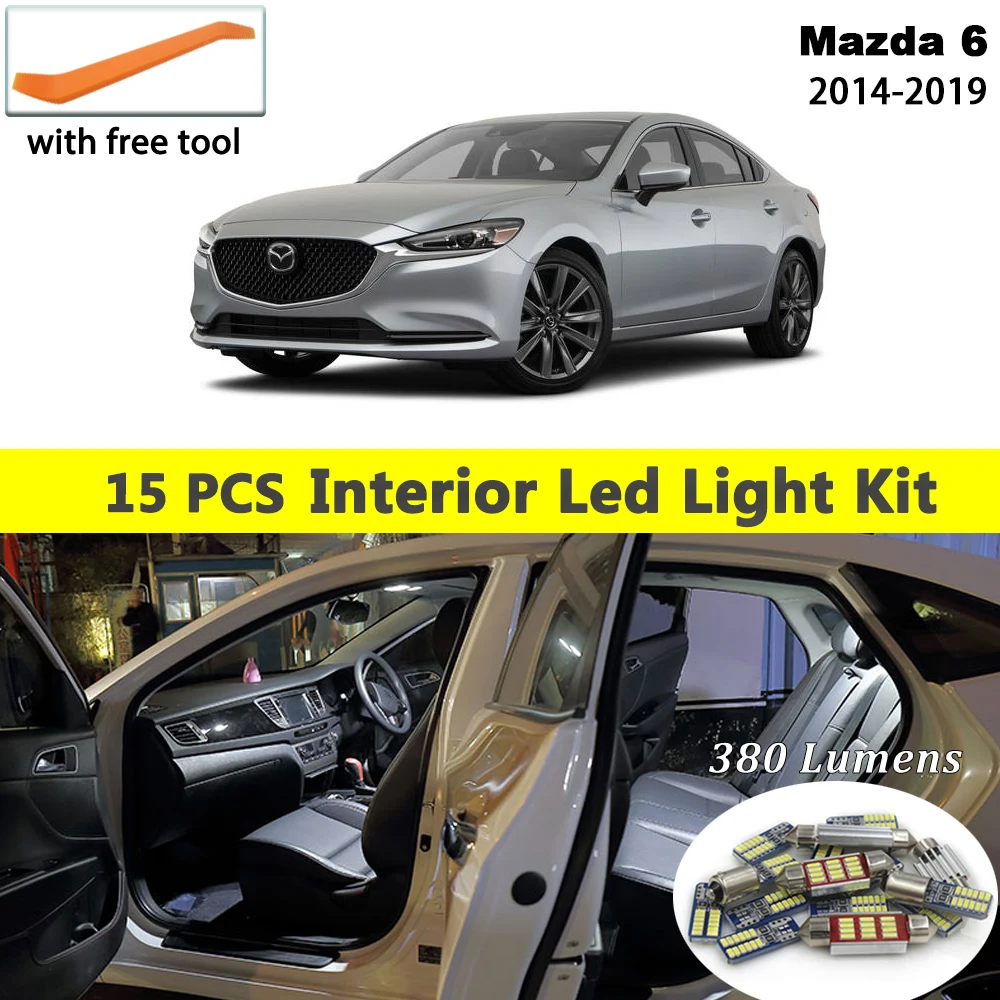 

15 Pcs White Canbus led Car interior lights Package Kit for Mazda 6 2014 2015 2016 2017 2018 2019 led interior Dome Trunk lights
