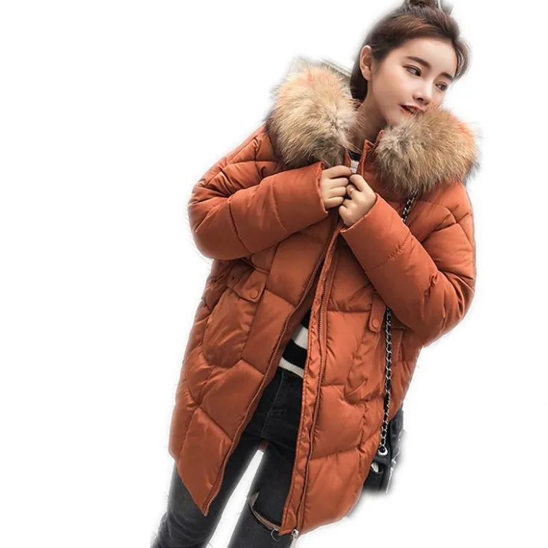 

2018Hooded Colorful Big Fur Down Jacket Women Winter Jacket Women Thicken Big Pocket Warm Loose Clothes Woman Jacket CoatCQ2654