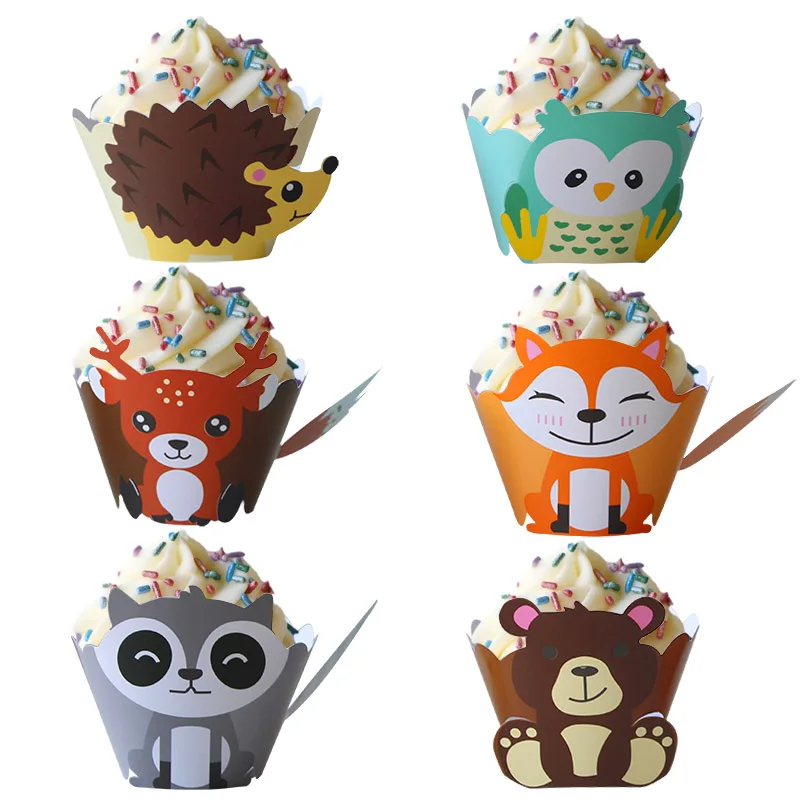 jungle party animal cupcake wrapper topper boy birthday party decorations kids cake topper Owl fox bear baby shower decor