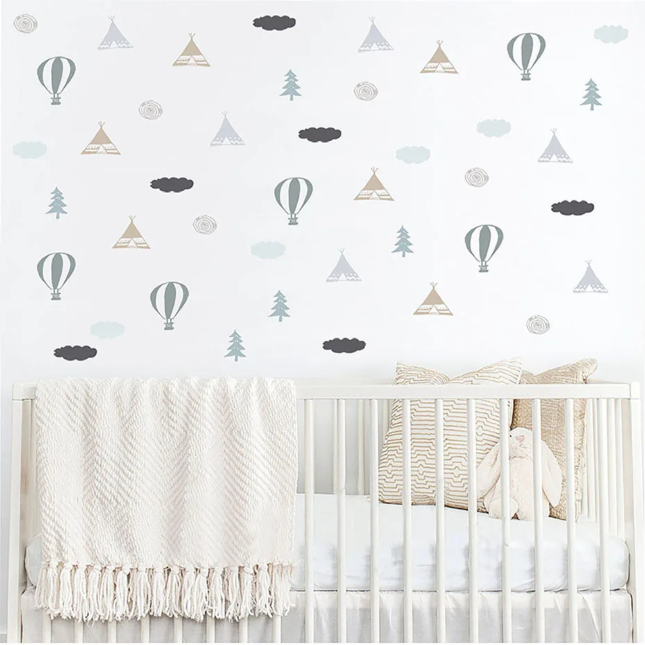 Nordic Style Tribal Balloon Teepee Tree and Cloud Wall Stickers  (4)
