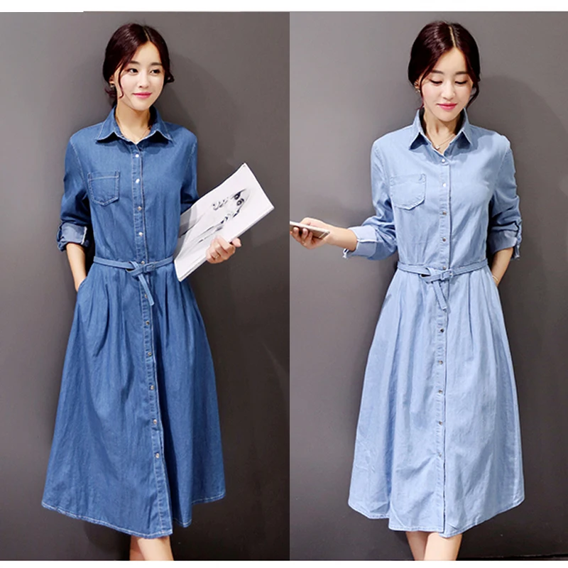 Spring Autumn Women Casual Loose Long Denim Dress Slim Fit Denim Jean ...