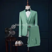 2017 Latest Coat Pant Designs Mint Green Men Suit Slim Fit 3 Piece Stylish Tuxedo Custom Groom Suits Prom Blazer Terno Masculino