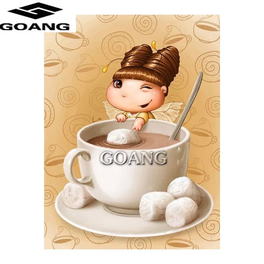 

diamond painting cartoon diamond mosaic cross stitch kits diamond embroidery Coffee girl home decoration Needlework Crafts