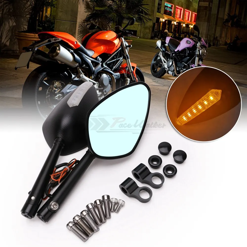 Black Universal CNC Aluminum Motorcycle Mirror LED Turn Signal Light Case For YAMAHA HONDA KAWASAKI SUZUKI KTM BMW DUCATI