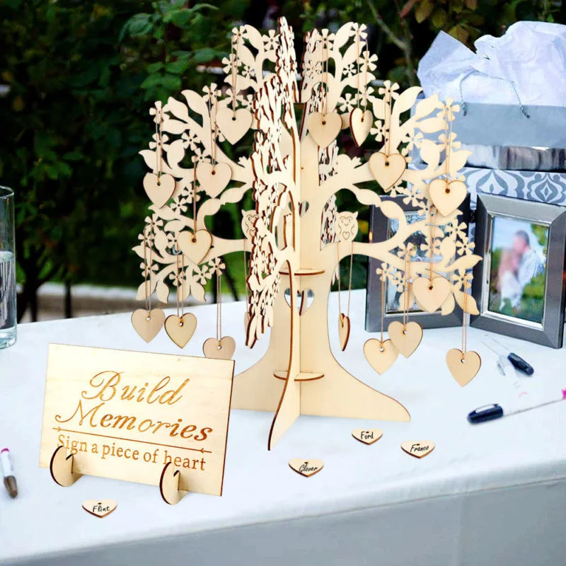 

Wedding Guest Book Tree Wooden Hearts Pendant Drop Ornaments Party Decoration