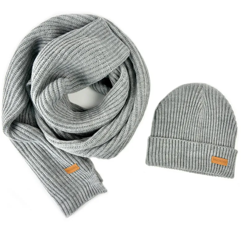 BRUCERIVER для мужчин и женщин вязаный шарф и шапка бини 2 шт. набор вересковый цвет зима - Цвет: Melange Grey