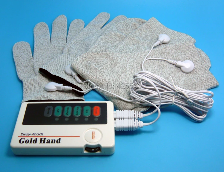 Dual TENS Machine Digital Electric Massager With Conductive Massage Gloves & Socks & 2 Pair