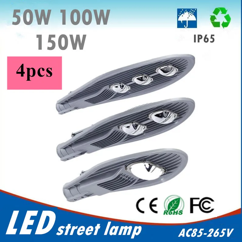 

4pcs 50W 100W 150W AC85-265V Led Street light Waterproof Street lamp Warm/Cold White Outdoor lighting drop shipping