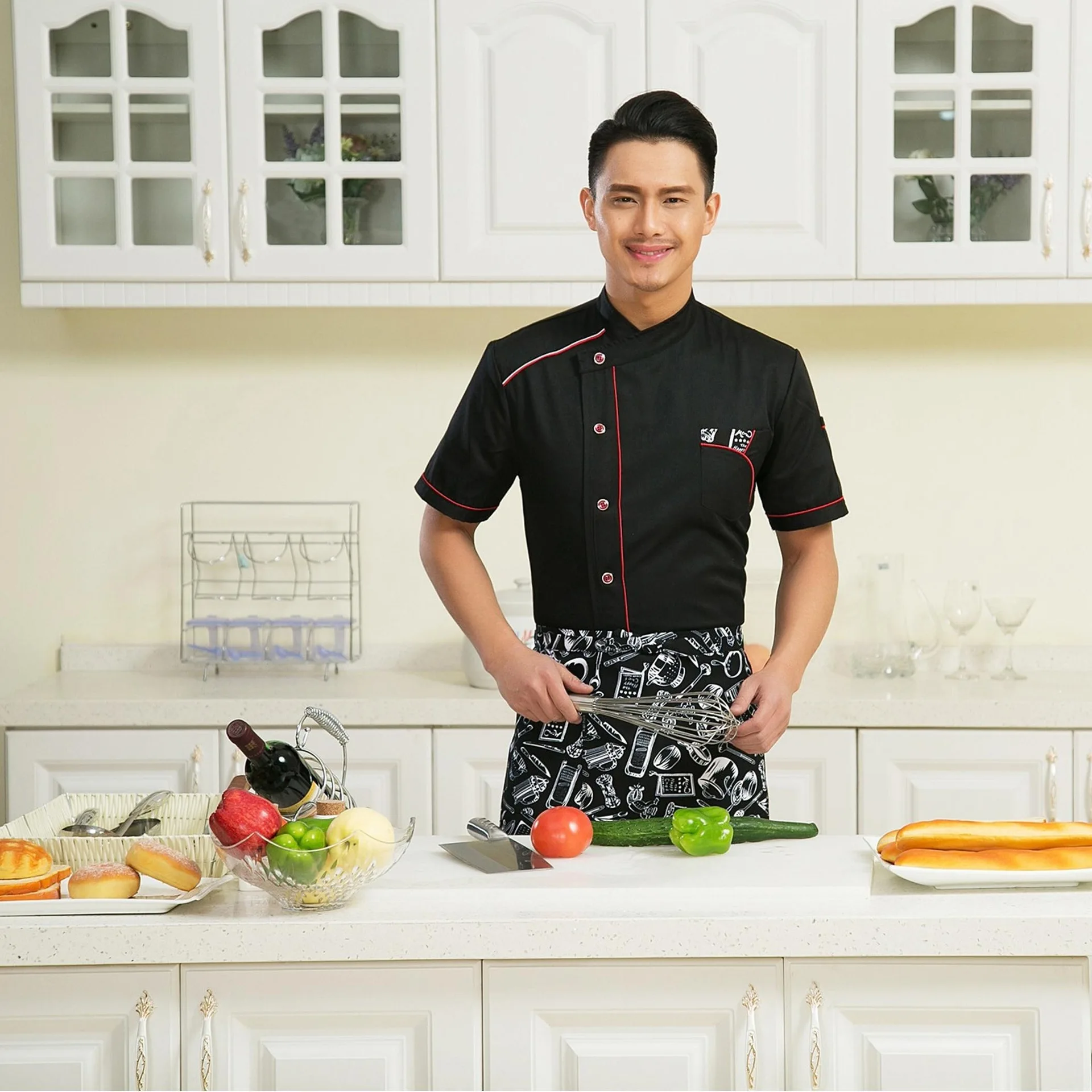 Женская куртка шеф повара пищевая служба Униформа с коротким рукавом для кухни в