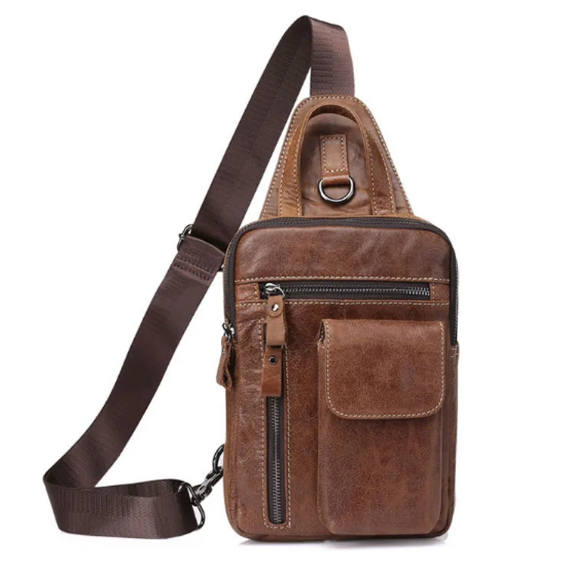 YIANG Men Genuine Leather Cowhide Messenger Shoulder Cross Body Bag Travel Male Sling Chest Back Pack Day Bag New afbeelding