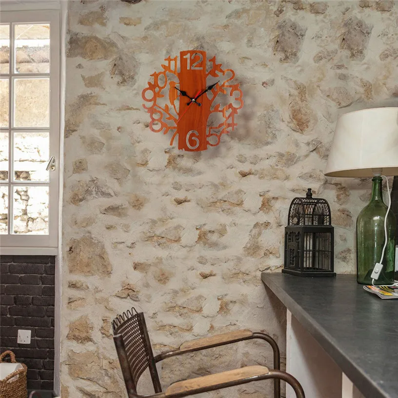 Wooden 3d Tree Wall Clock Modern Design Numerals Quartz Clock for Home Living Room Decorative Wall Clocks Reloj de pared 9A25