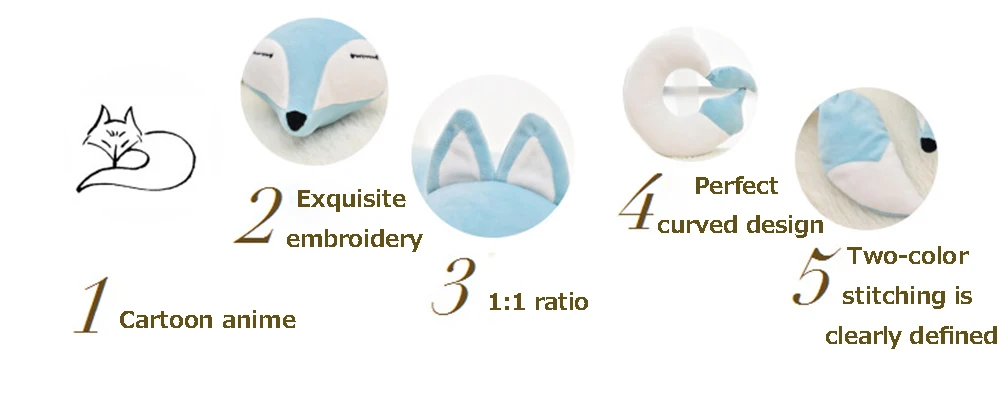 JINSERTA, милая Лисичка, животные, хлопок, плюшевая u-образная подушка для шеи, Автомобильная подушка для дома, для путешествий, подушка для сна, забота о здоровье для детей, детей, взрослых