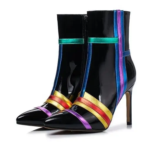 short Femmes Talon Cuir Brevet Inside Mi Leather Plush Bottes veau Stiletto Inside Dames leather Haut Patchwork Date Véritable Inside Pompes Martin Fawzxx